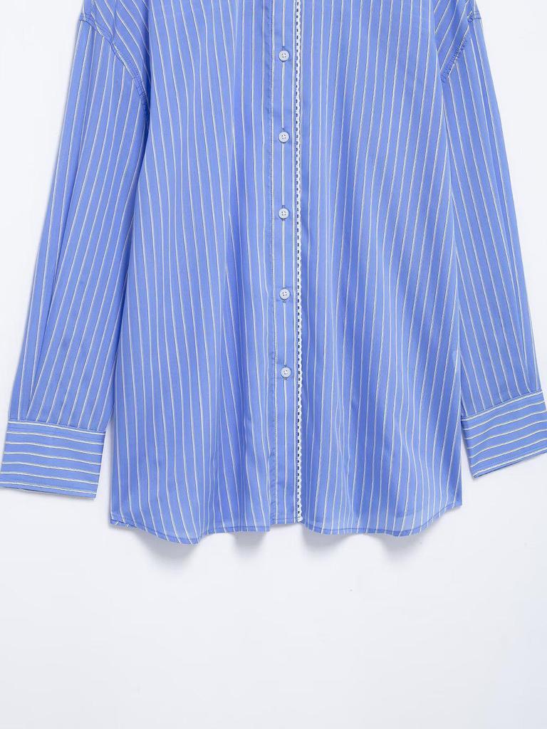 Spring 2025 Women's Street Fashion Poplin Striped Loose Shirt