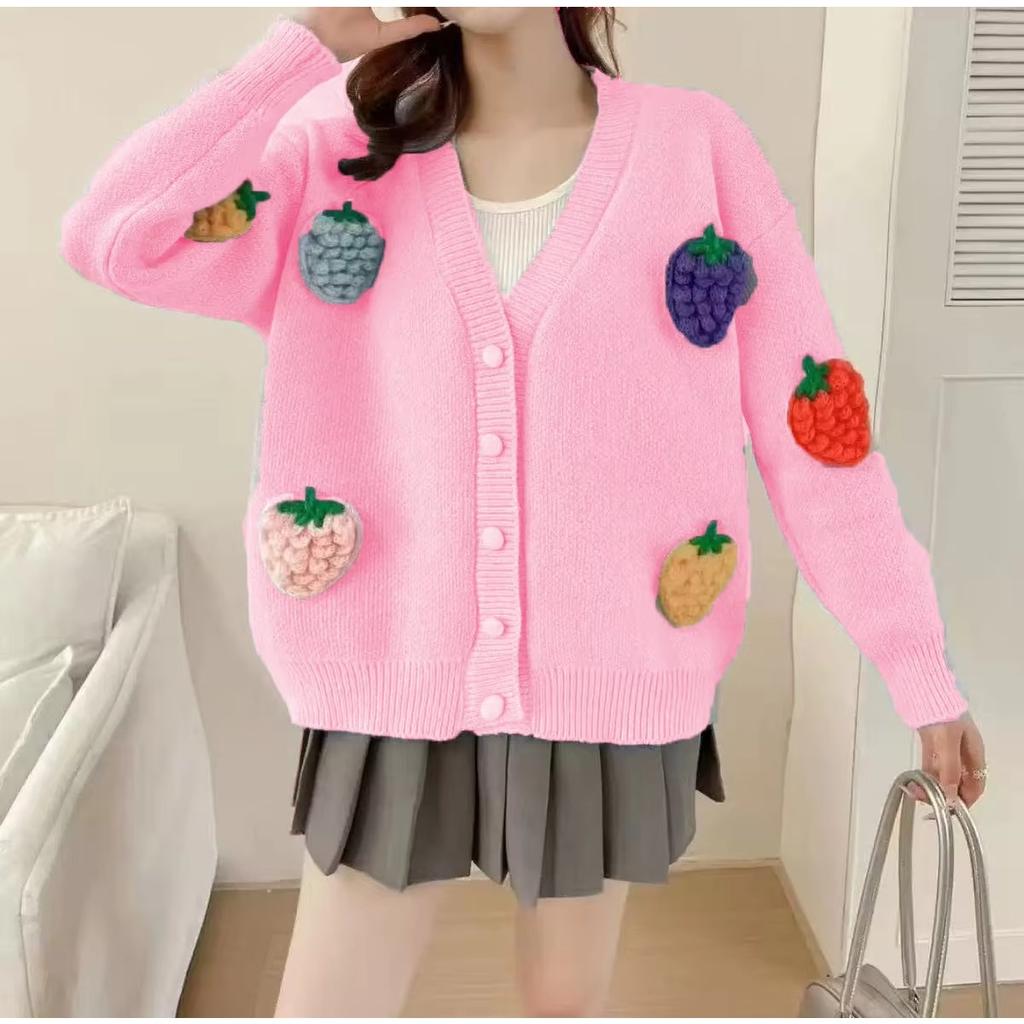 Strawberry Gentle and Sweet Knitted Sweater Cardigan Jacket Women's Autumn Thickened Outer Long-sleeved Top