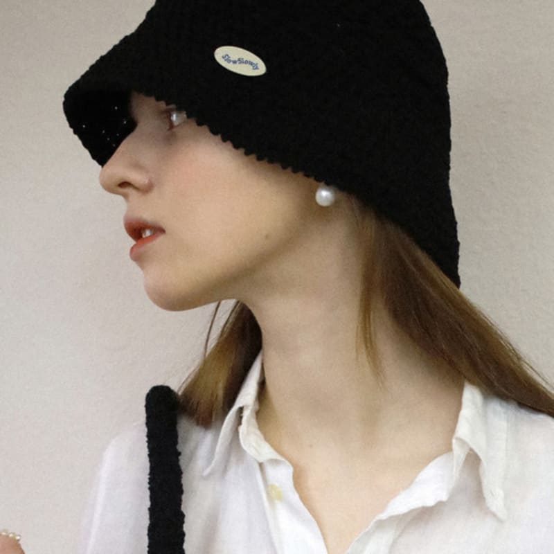 Slowslowly No.53 / Lily Bucket Hat _ Black (Lily Bucket Hat Crochet Knit Hat)