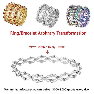 Mode Magie 2-in-1 Faltbare Einziehbare Armbandringe Für Damen Herren Kreativer Eingelegter Strass Dehnbarer Ring Armreif Schmuck