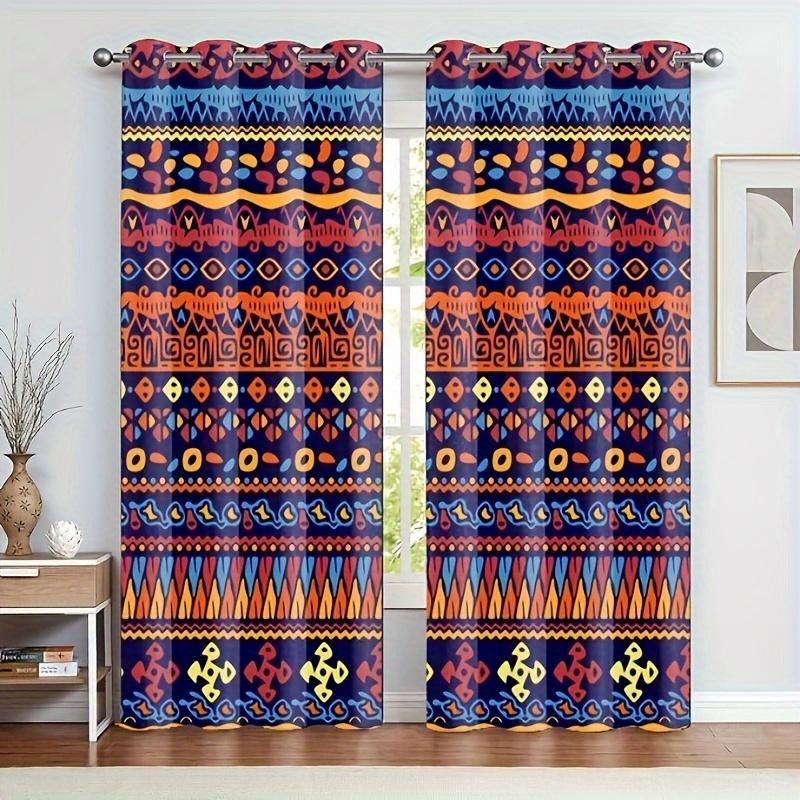 2pcs Boho/Aztec Style Curtains Thermal Insulated Window Drapes Window Treatments For Bedroom Living Room Office Home Decoration