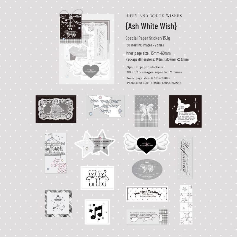 Наклейки  Сахарная Поэма : Цветовая серия «Неорганические соли», 30 листов из разных материалов для ведения дневника и коллажа