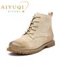 Fashion Women Booties Fur 2025 Autumn Genuine Leather Female Short Boots Suede British Lace Retro Trend Women Ankle Boots