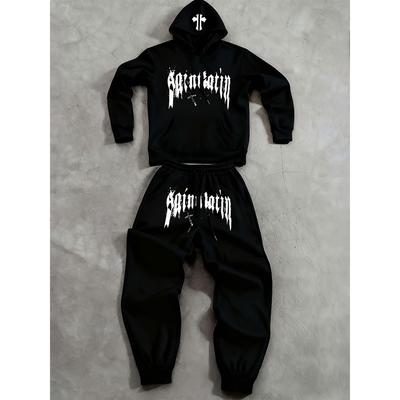 Conjunto Informal de Sudadera con Capucha y Pantalones Deportivos para Hombre de Moda con Estampado de Letras y Bolsillo con Cordón Conjunto de Dos Piezas para Exteriores Informal Deportivo