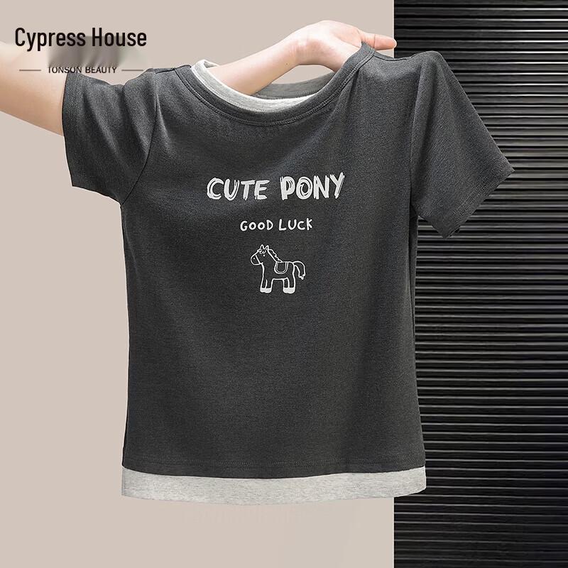 Women s Faux Two-Piece Contrast Short Sleeve T-Shirt One Size