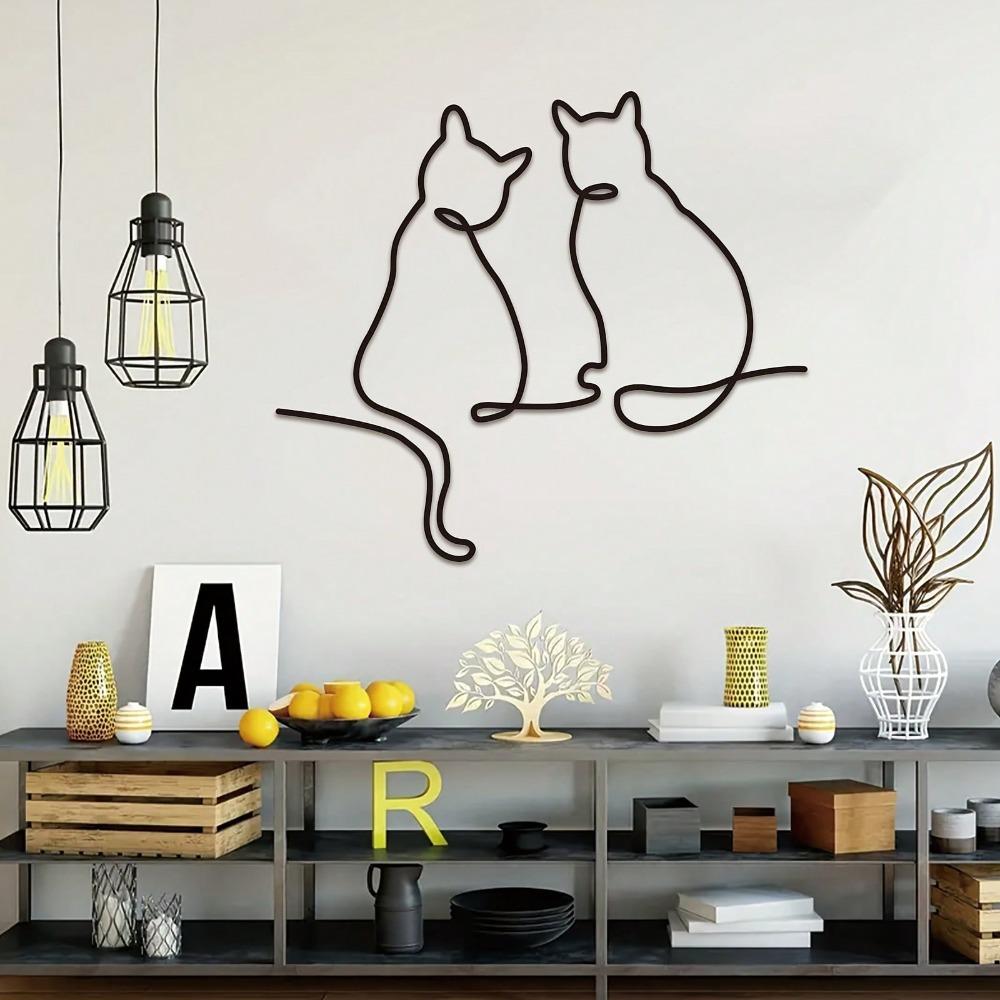 Modern Metal Cat Wall Art Minimalist Line Design Laser Cut Silhouette Indoor Outdoor Iron Decor For Living Room Bedroom Bathroom