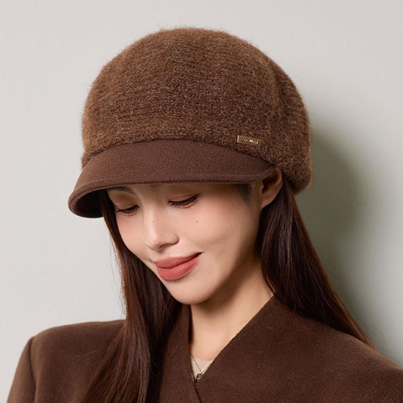 Women's Thick Wool Knitted Beret Autumn Winter Solid Color Stitching Cap