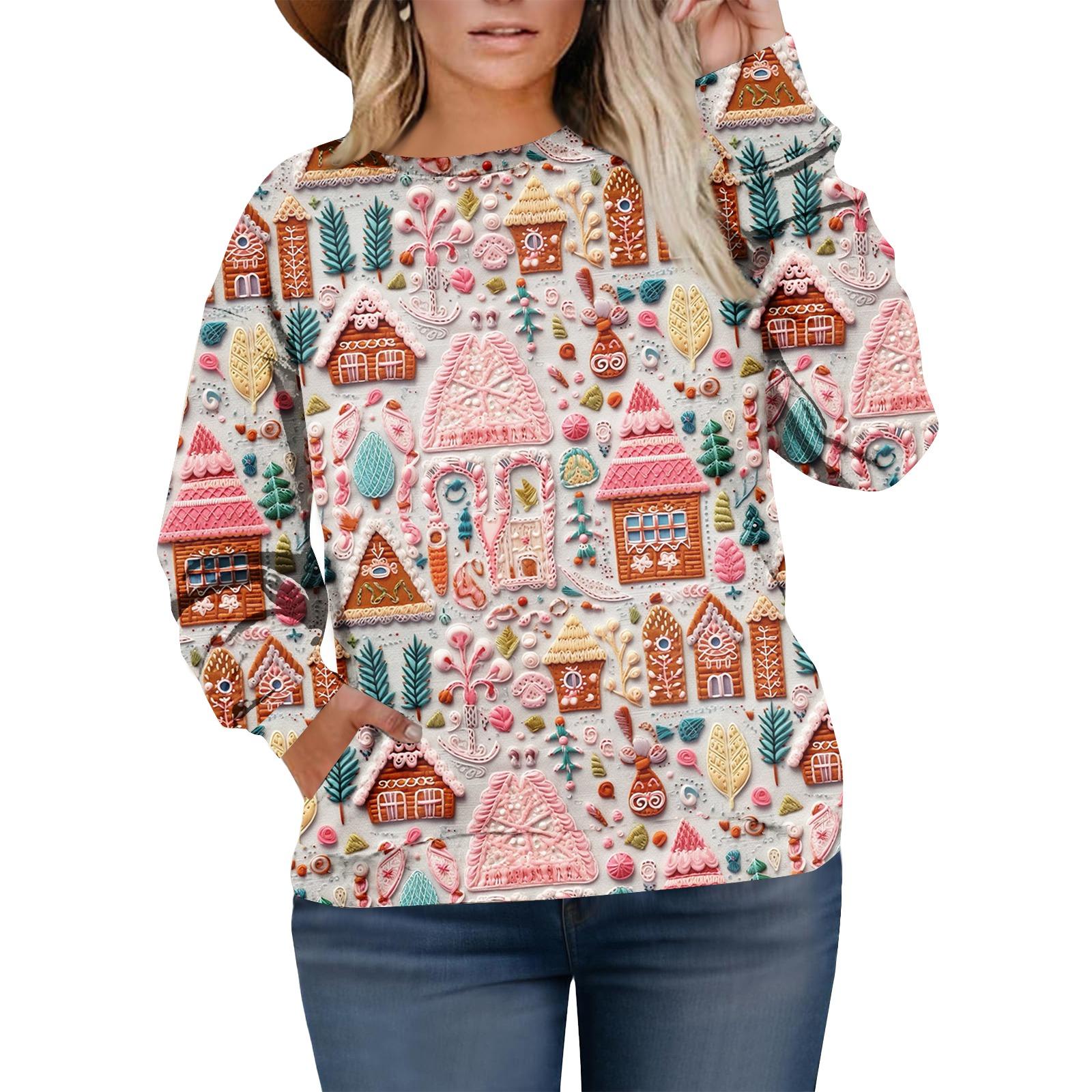 

Рождественские толстовки для женщин свитер милая рубашка осенний пуловер топ XL арбуз красный