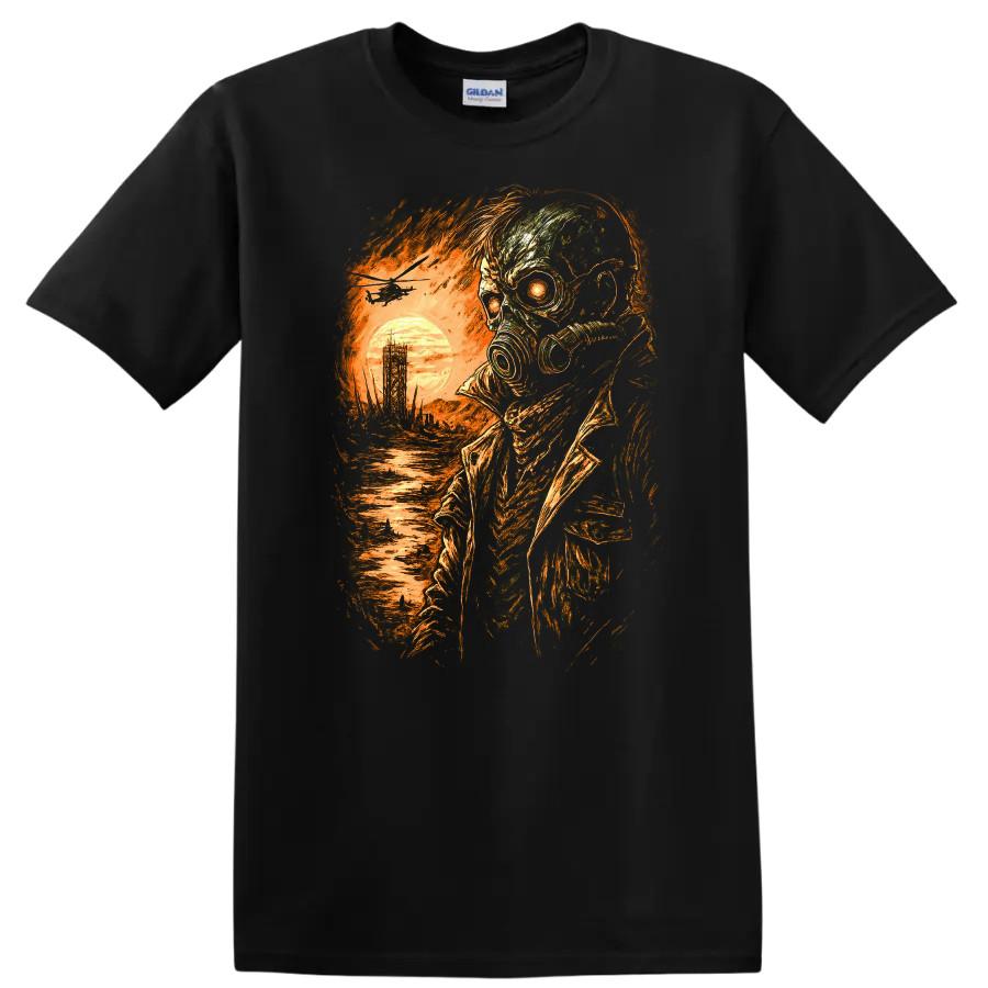 Gas Mask Survival T Shirt Post-Apocalyptic Artwork Dark Fantasy Tee