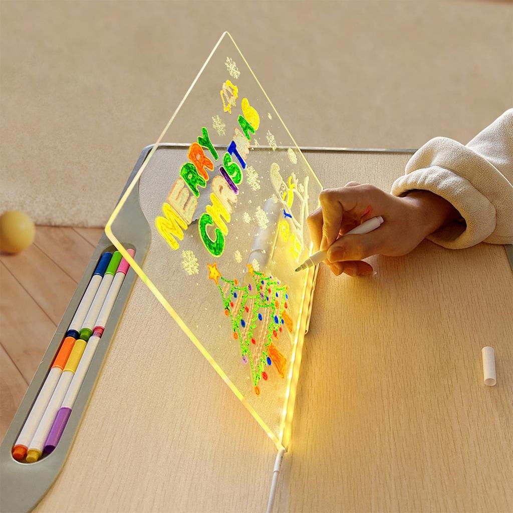 LED Note Board with 12 Pens Colorful DIY Night Light Up Acrylic Message Board Rewritable Glowing Drawing Message Lamp Kids Gift