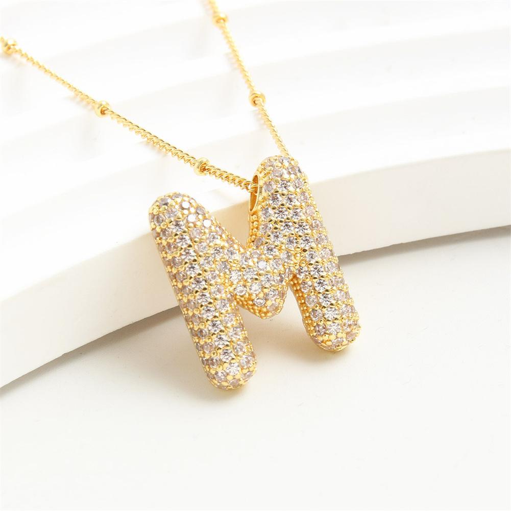 Light Luxury Brass 26 English Bubble Letter Zircon Large Pendant For Women's Party Jewelry Necklace
