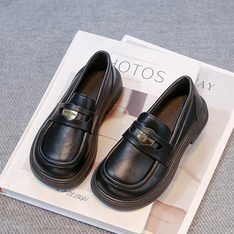 

Kids Leather Shoes Black Matte Glossy Boys Girls School Shoes Trendy 2025 New Fashion Children Flat Shoes Round Toes Non-slip 26