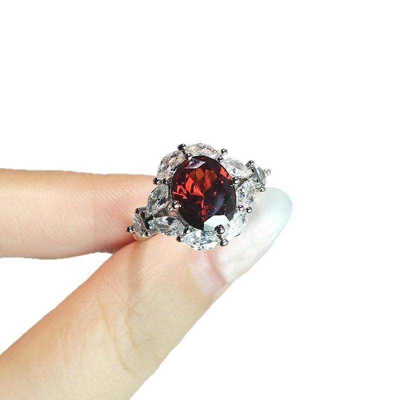 Pomegranate Red Ring Women'S Full Set Of High-End Imitation Ruby Oval Live Ring