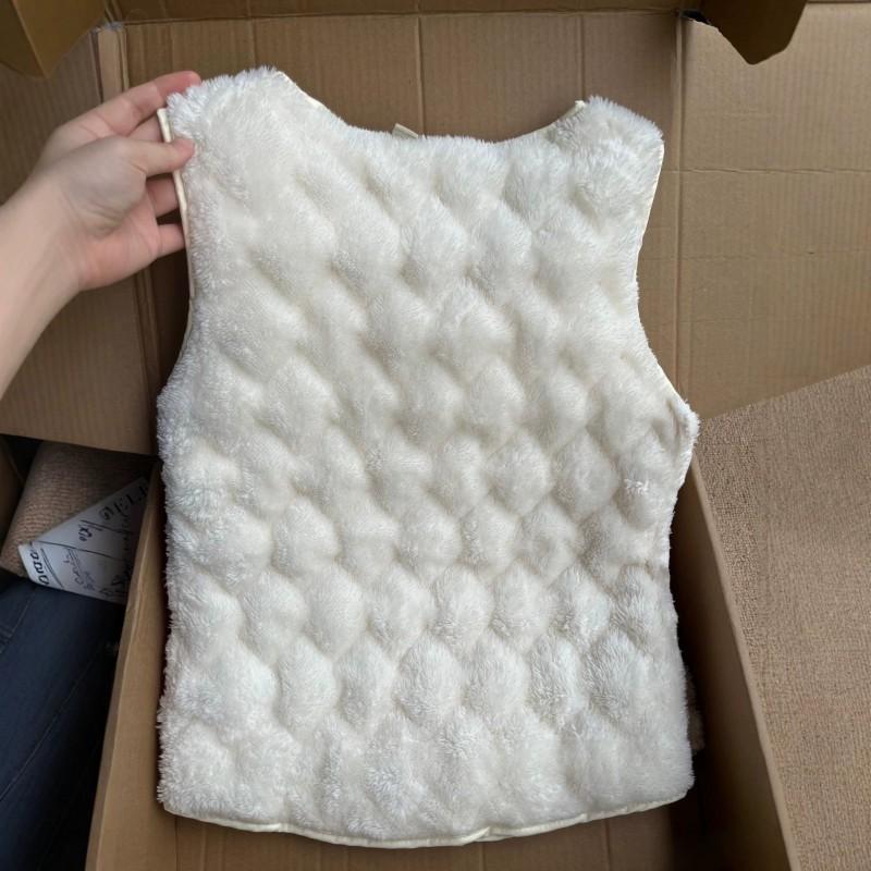 Womens Lightweight Padded Vest With Fleece Lining V-Neck Sleeveless Short Outerwear Winter