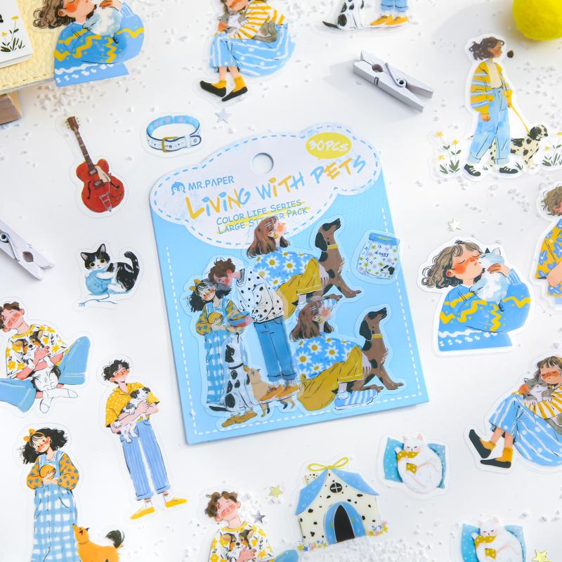 Pan Papier Seria Kolorowe Życie Naklejki Kreskówkowe 30 Arkuszy Do Scrapbookingu Dziennika DIY, Planera Kolażu Pamiętnika Dekoracja Artykuły Plastyczne