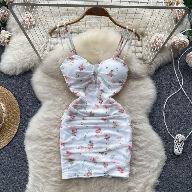 

Ruched Fancy Summer Slimming Sling Dress Flower color L