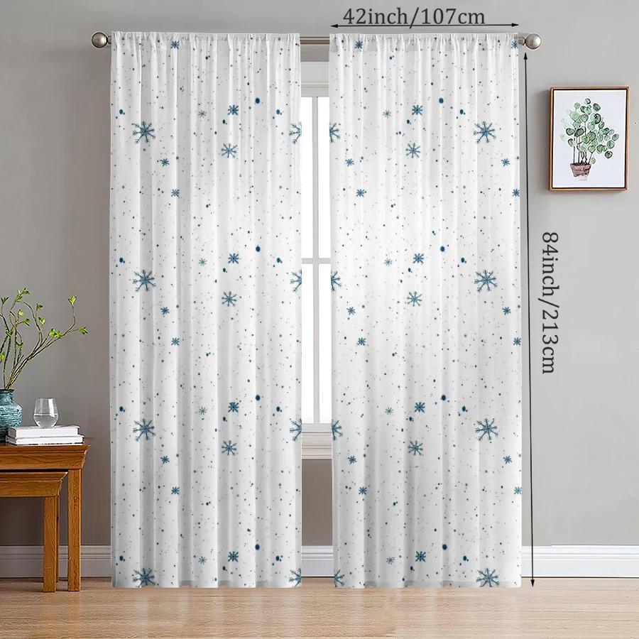 

Set Of 2 Christmas White Snowflake Printed Curtains Pole Bag Decorations Home Room Curtain Made Polyester W100*H70(CM)-Hooks&1PCS