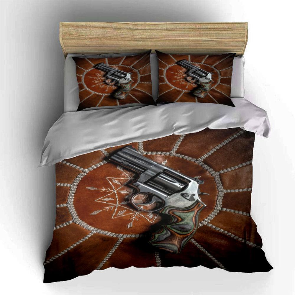 Vintage Revolver Decor Set Bedding Set With 1 Duvet Cover 2 Pillowcases Single Double King Queen, Gift