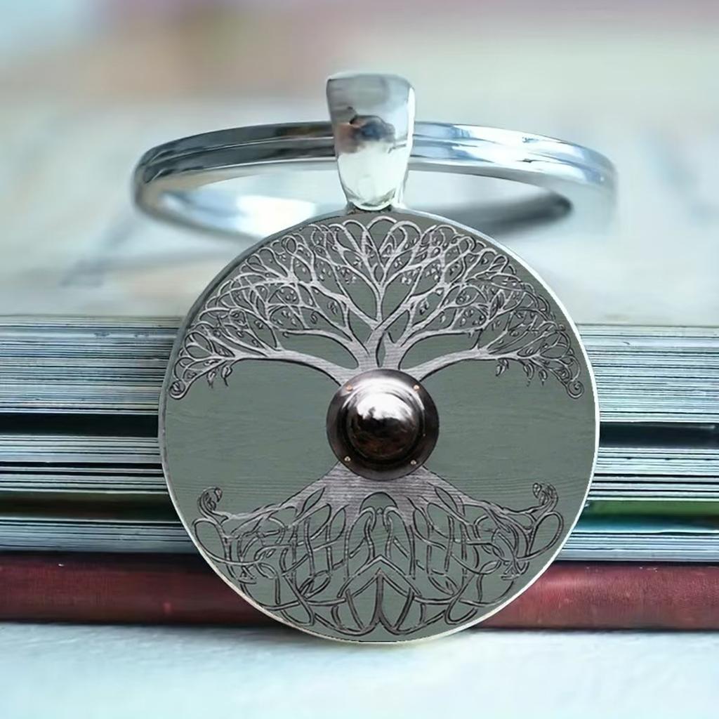 Accessories Retro Shield Shaped Tree Of Life Time Gemstone Round Glass Alloy Keychain Pendant