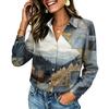 Women's Color Long Sleeve Button Down Blouse with Pocket for Work Casual