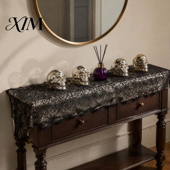 Gothic Style Home Furnishings Halloween Table Runner, Black Lace Spider Web Runners, 17.7 X Atmospheric Runner for 70.9Inch Party Dinner Kitchen