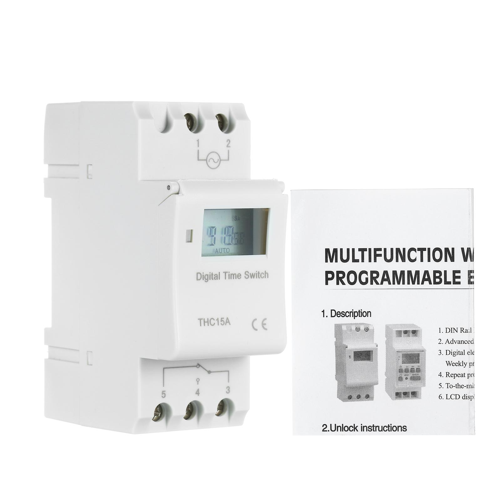 

THC15A Digital LCD Power Programmable Timer Switch Relay 16A Amp Electronic Weekly 7 Days 16 On & Off Relay Timer Control AC/DC