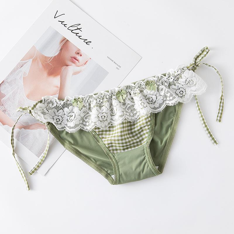 Checkered Lace Up Panties Lace Low Waist Triangle Women's Panties