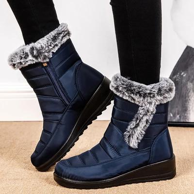 Thick Plush Waterproof Winter Boots for Women Non Slip Faux Fur Mid Calf Snow Boots Woman Outdoor Thick Sole Cotton Padded Shoes