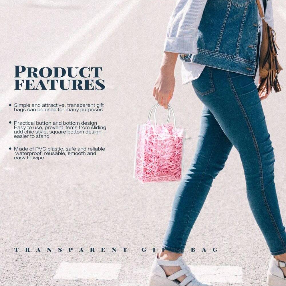 14 Pcs PVC Plastic Transparent Gift Bags, 7.87X 5.91X 2.76 Inch Tote Bag for Boutique Wedding Birthday Party Jewellery Display and Packaging Supplies