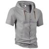 Men's Casual Lightweight Cotton Linen Short-Sleeve Hoodie Cardigan