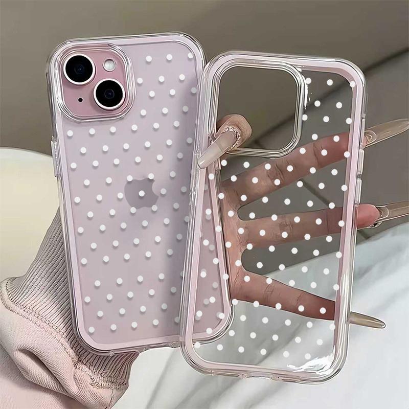 White Polka Dots TPU Transparent Pink Phone Case For iPhone 11 12 13 14 15 16 17 Pro Max 15 Plus Shockproof Silicone Soft Cover
