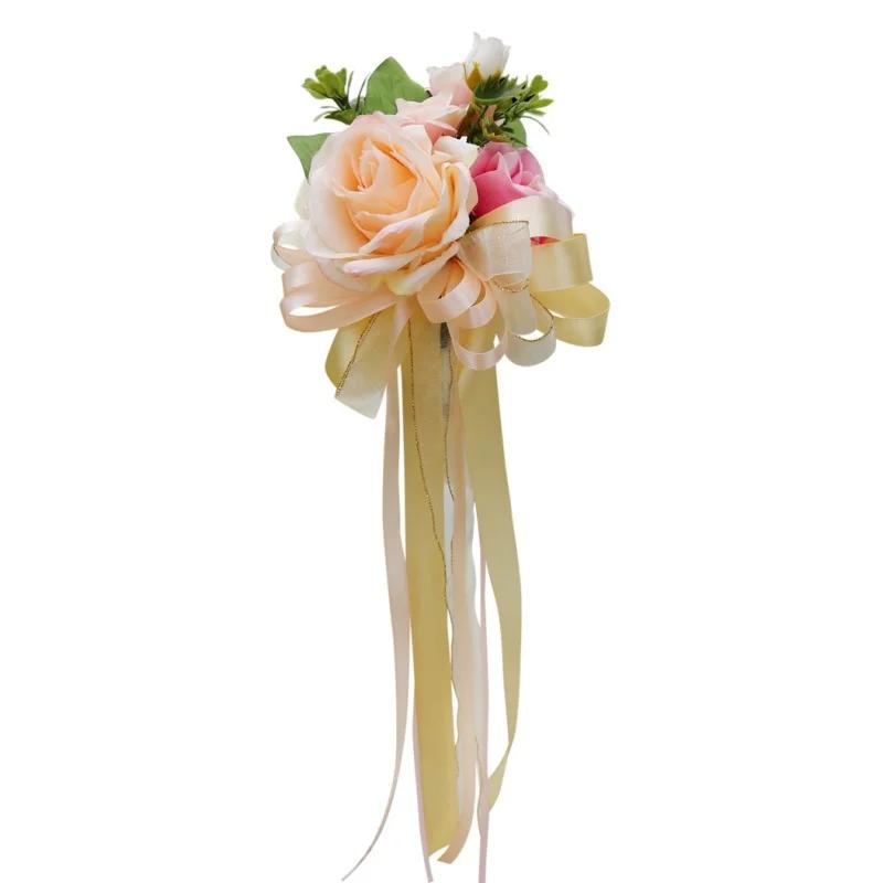 Silk Flower Butterfly Wedding Car Embellishment Decoration Rearview Mirror & Door Handle Adornments for Ceremony Car Decor