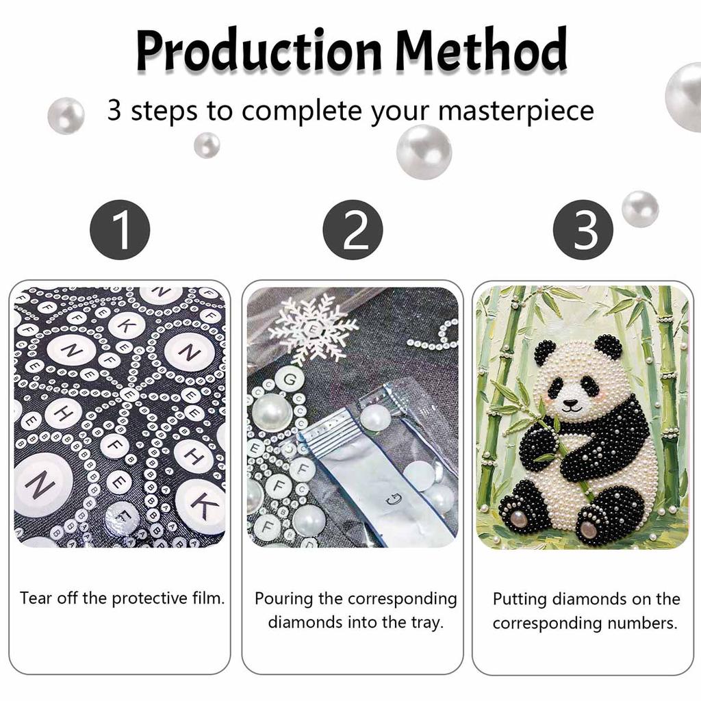 Frameless DIY Pearl Bead Painting Kit Panda Pattern Creative Relaxing Craft Canvas Home Decor Adult Gift