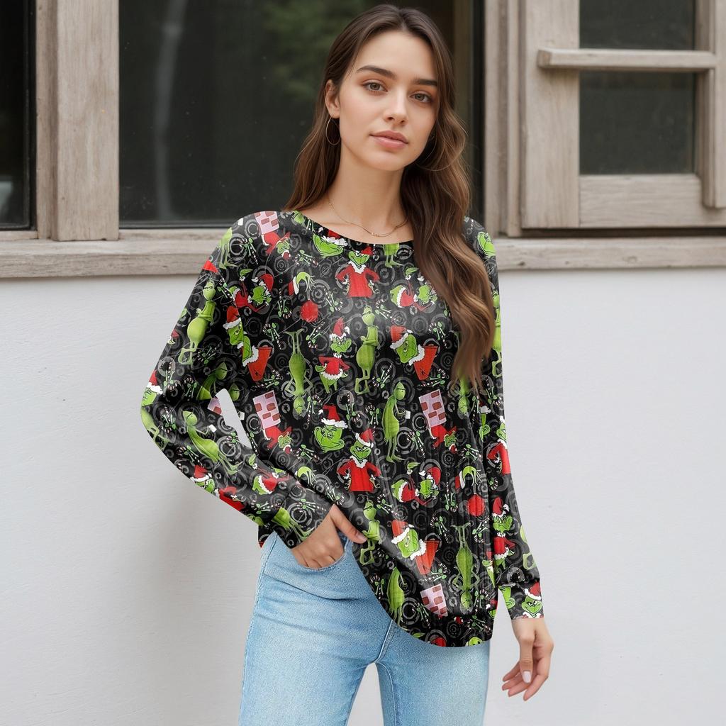 Women's Printed Lightweight Brushed-Cotton Round Neck Top