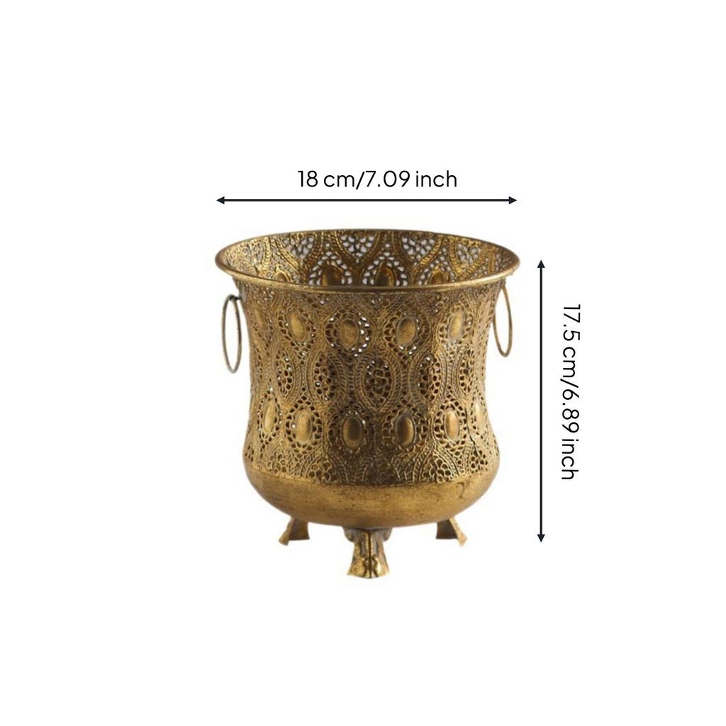 Spitzen-Eisen-Blumentopf Antik-Finish Pflanzgefäß Hohl Vintage
