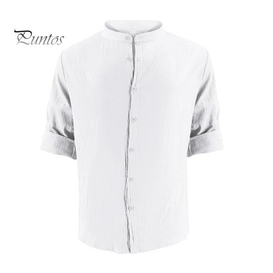 

Мужская хлопковая рубашка с длинным рукавом, застегивающаяся на пуговицы, однотонная рубашка с воротником Генри, повседневный топ с регулируемыми рукавами для повседневной носки, пляжного отдыха M белый