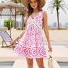 2026 Women's Summer Lace V-neck Sleeveless Midi Dress: European & American Style with Hollow Printed Design
