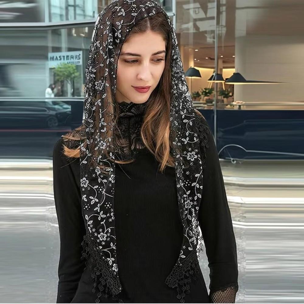 Embroidered Floral Lace Shawls Breathable Tassels Lace Head Scarf Vintage Headwrap Women Wedding