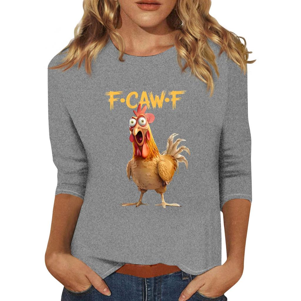 Women's Fashion Casual Three-Quarter Sleeve Printed  Neck T-Shirt Top