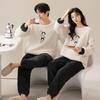 Couples' Cozy Flannel Pajama Set: Women's Plus Velvet, Men's Loose Fit, Warm Coral Fleece Homewear
