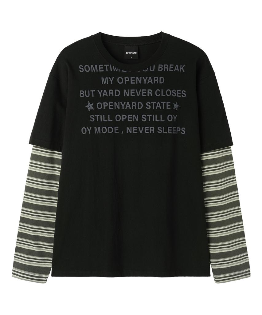 OPENYARD(OY) Never Sleep Stripe Layered L/S Tee - Black
