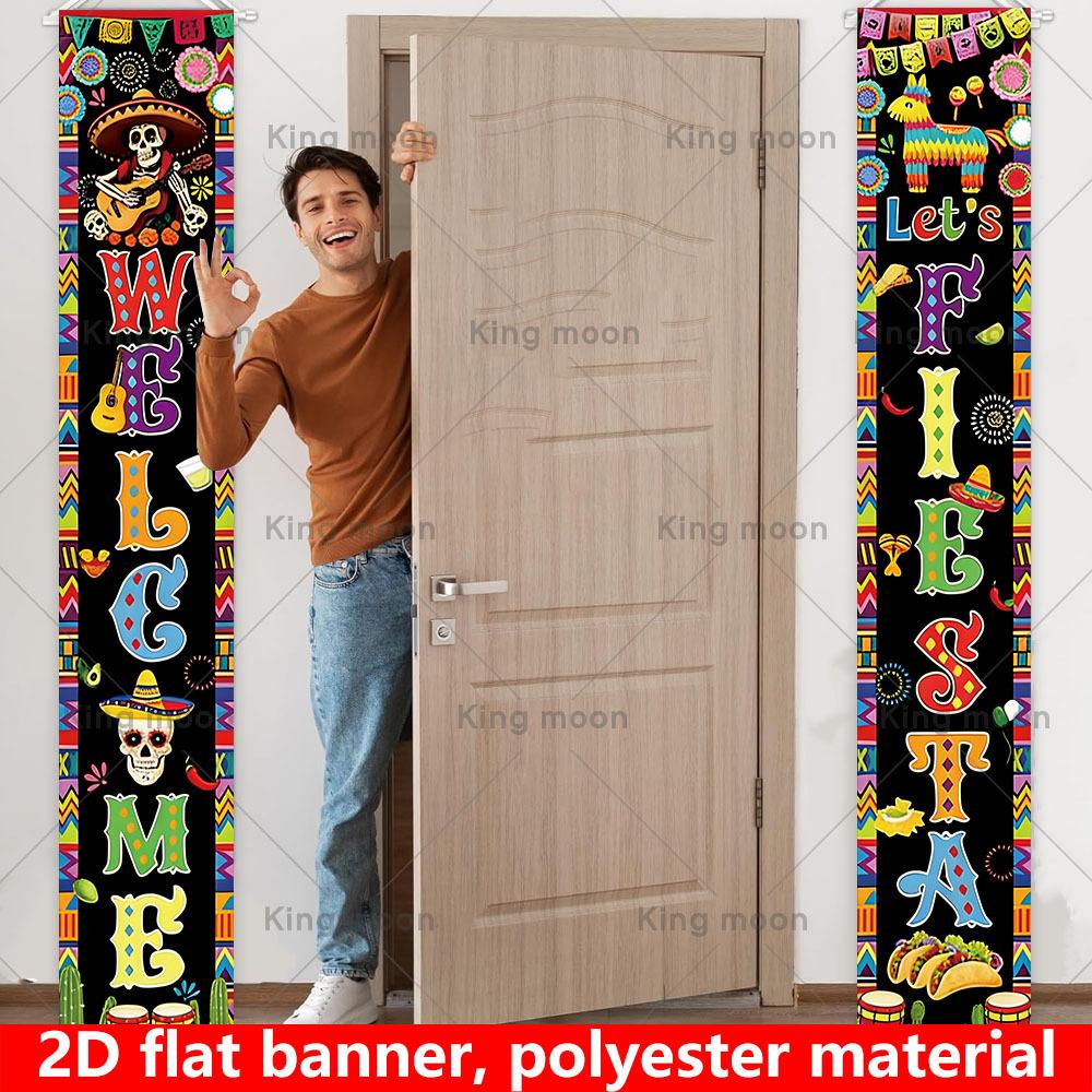 2D Flat, 2D Flat - 2D Flat, 2D Flat - 2D Flat Banner, 2pcs Mexican Cinco De Mayo Couplet Banner, Made of Polyester, 29.97cm X 179.83cm, Mexican Welcom