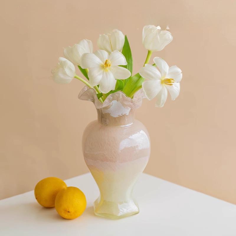 Glass Flower Vase Luxury Aesthetic Flowers Vase Modern Colorful Creative Vases Ornaments Living Room Decorative Accessories