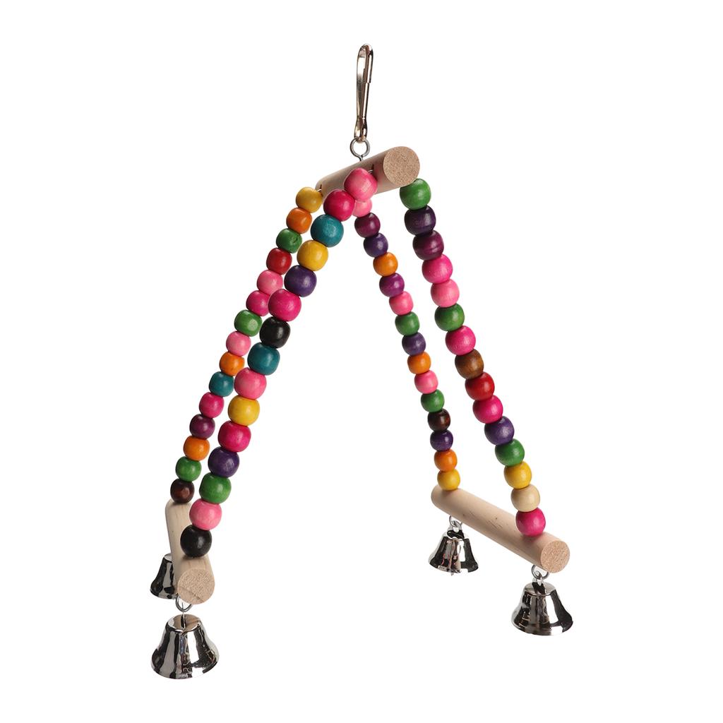 Wooden Beads Bird Swing Toy Colorful Half Circle Bird Swing Perch Cage Toys for Parrots
