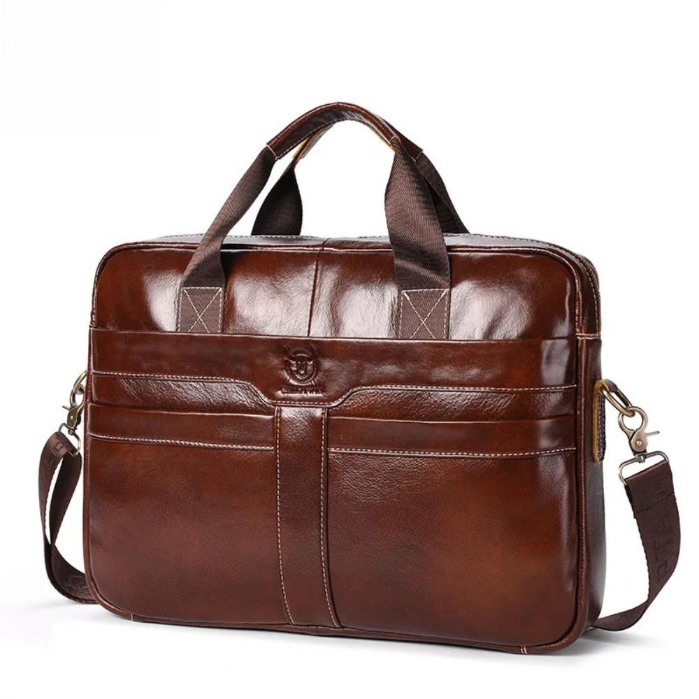Brand Men's Handbag 100% Leather Briefcase  Large Capacity 14 Inch Laptop Bag Casual Shoulder Crossbody Bag Messenger Bag
