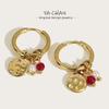 YACHAN Gold Plated Stainless Steel Hoop Earrings for Women Metal Irregular Texture Natural Stone Charms Trendy Jewelry