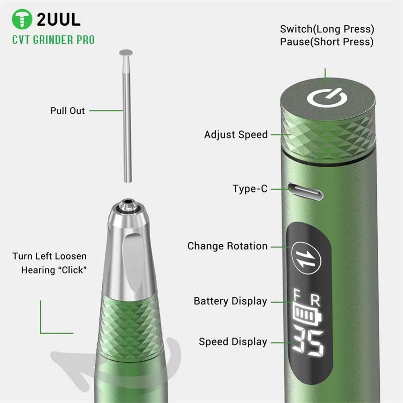 2UUL DA85 CVT Pro Coreless Motor Grinding Pen 35000RPM Speed Display Adjustable Polishing Tool for Phone Motherboard Repair