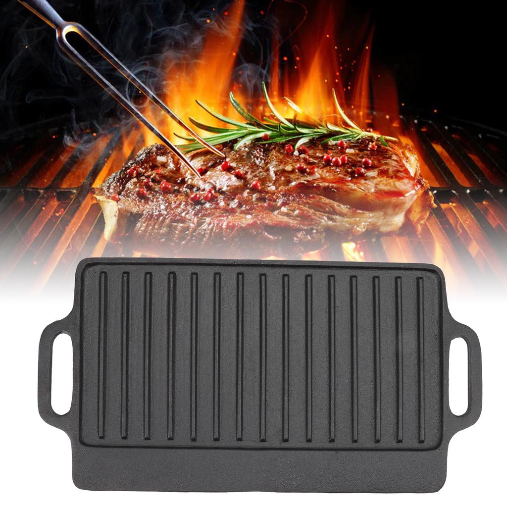 Grill Griddle Household Cast Iron Teppanyaki Plate Thickened Rectangular Double Sided Barbecue Grill For Slow Cooking Steak