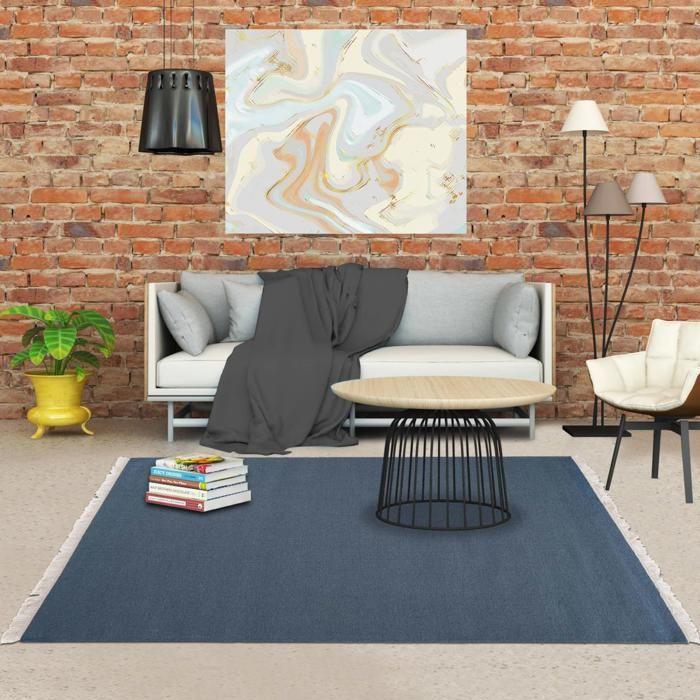 Tapis kilim Fait main BAYA IBAY Bleu 80x300 en laine Care&Fair