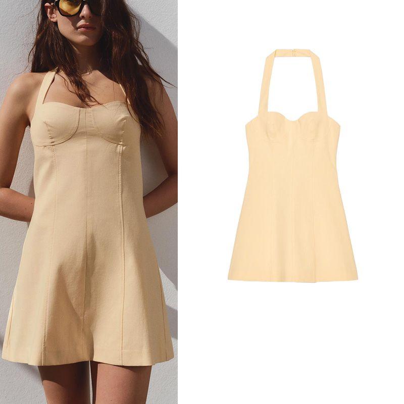 Summer New Product Women's Clothes Simple and Short Heart-Shaped Neckline Hanging Collar Jumpsuit Dress 4661321